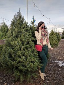 cozy holiday outfit Christmas tree farm