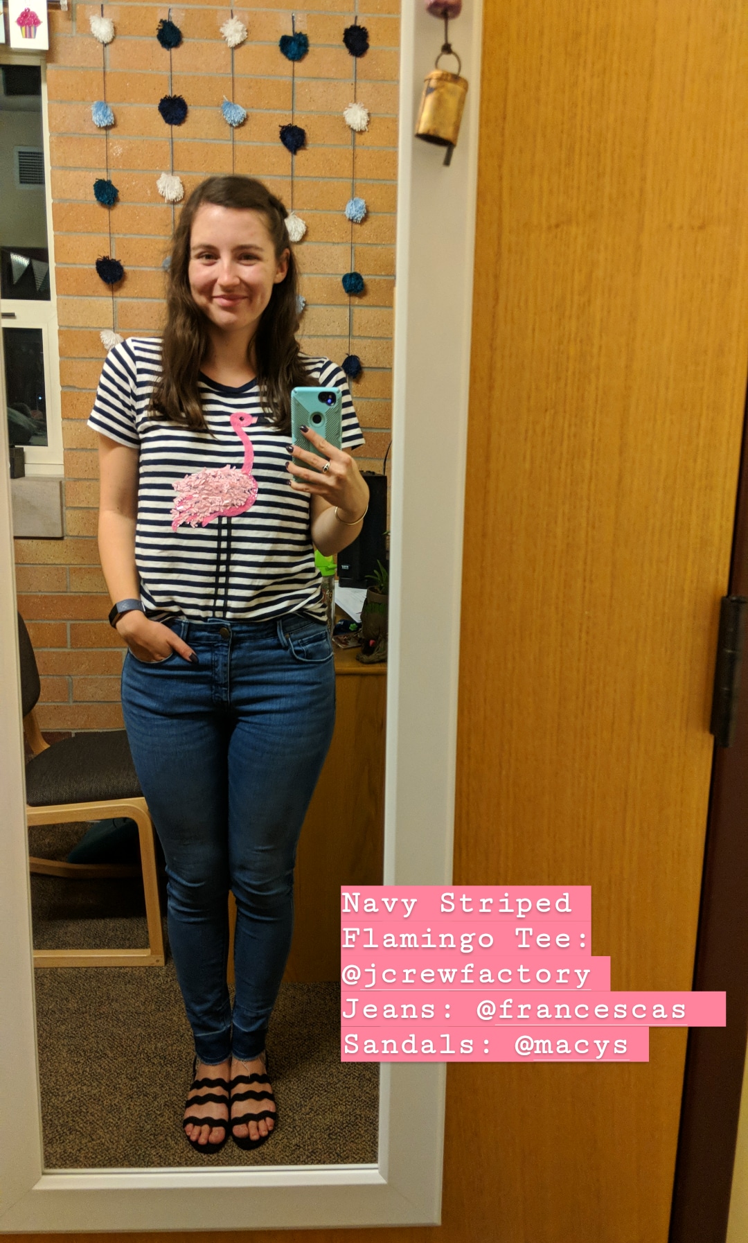 pink flamingo tee, stripes, skinny jeans, Francesca's, JCrew