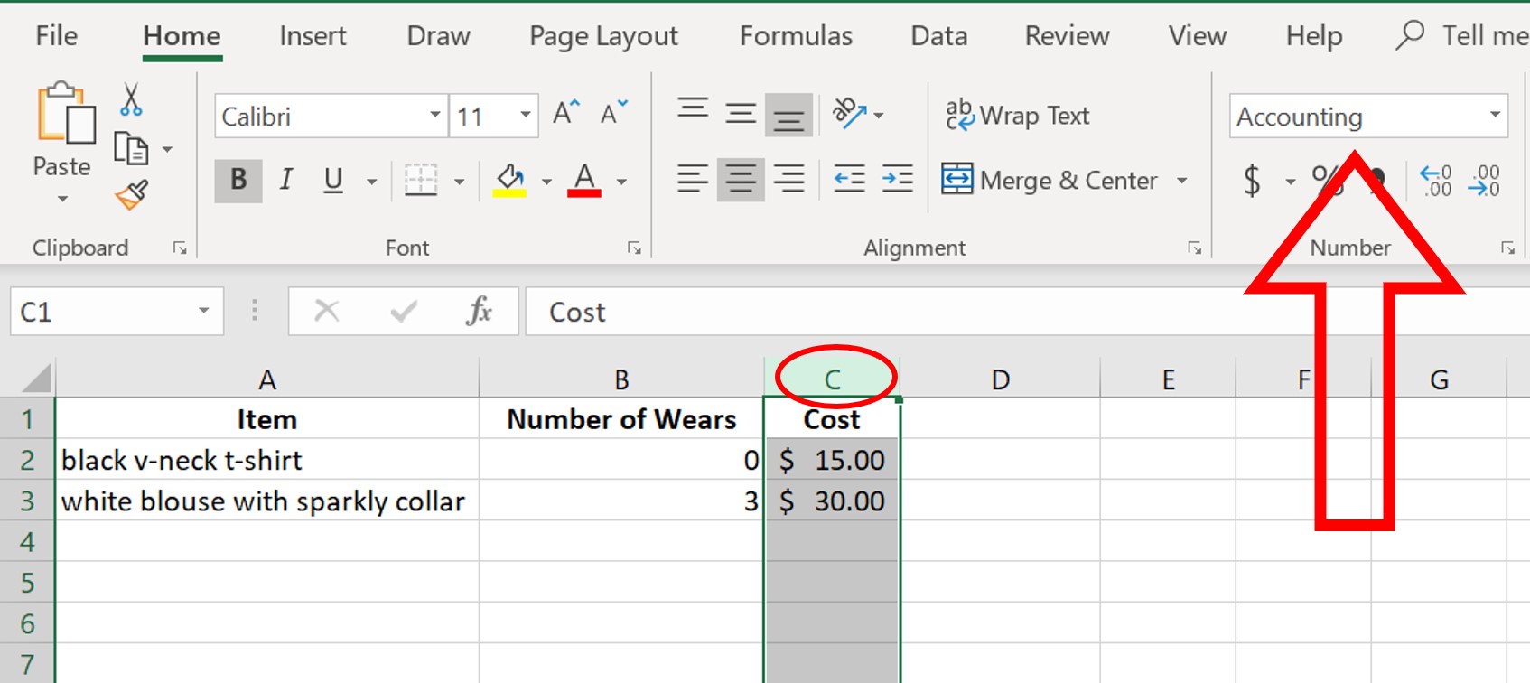 cost per wear spreadsheet