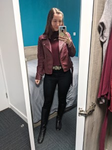 maroon-mock-neck-moto-jacket-black-skinny-jeans-snakeskin-belt