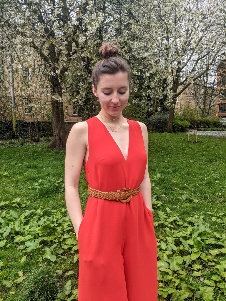 orange-jumpsuit-springtime-thrifted-outfit