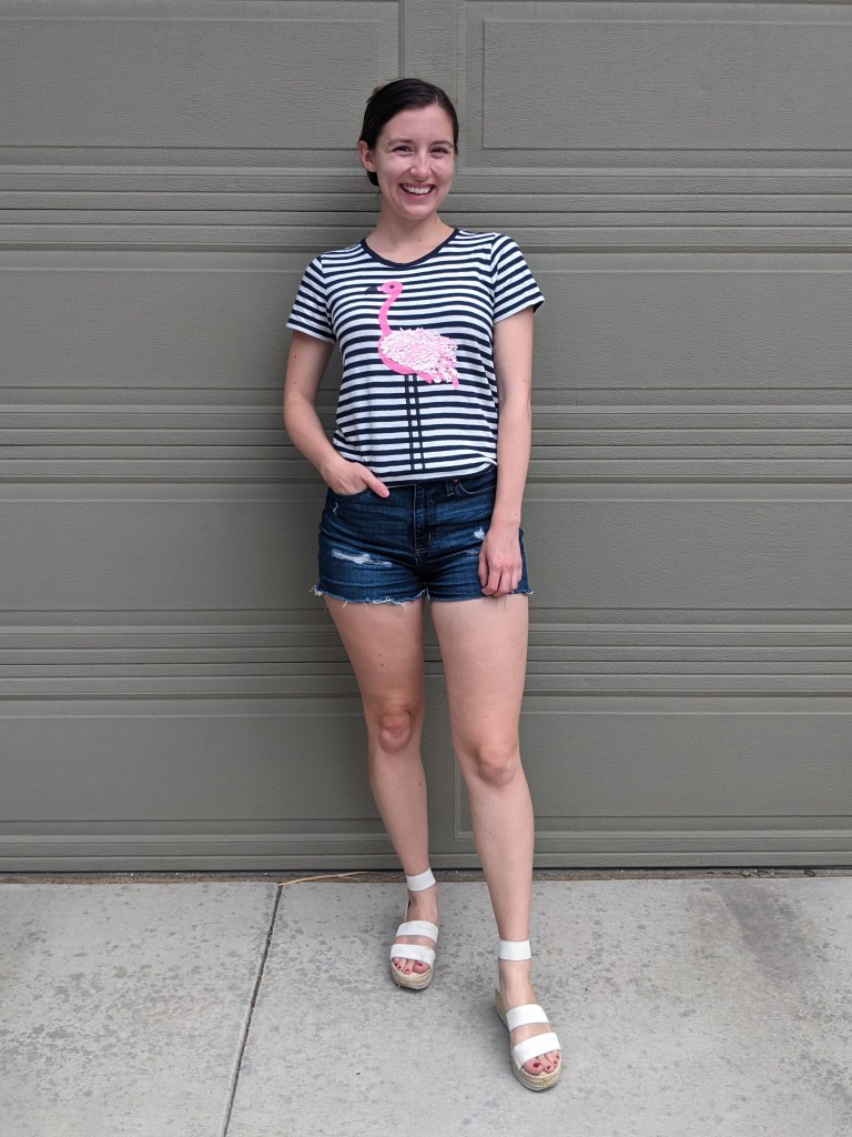 flamingo-striped-shirt-denim-shorts-white-espadrilles
