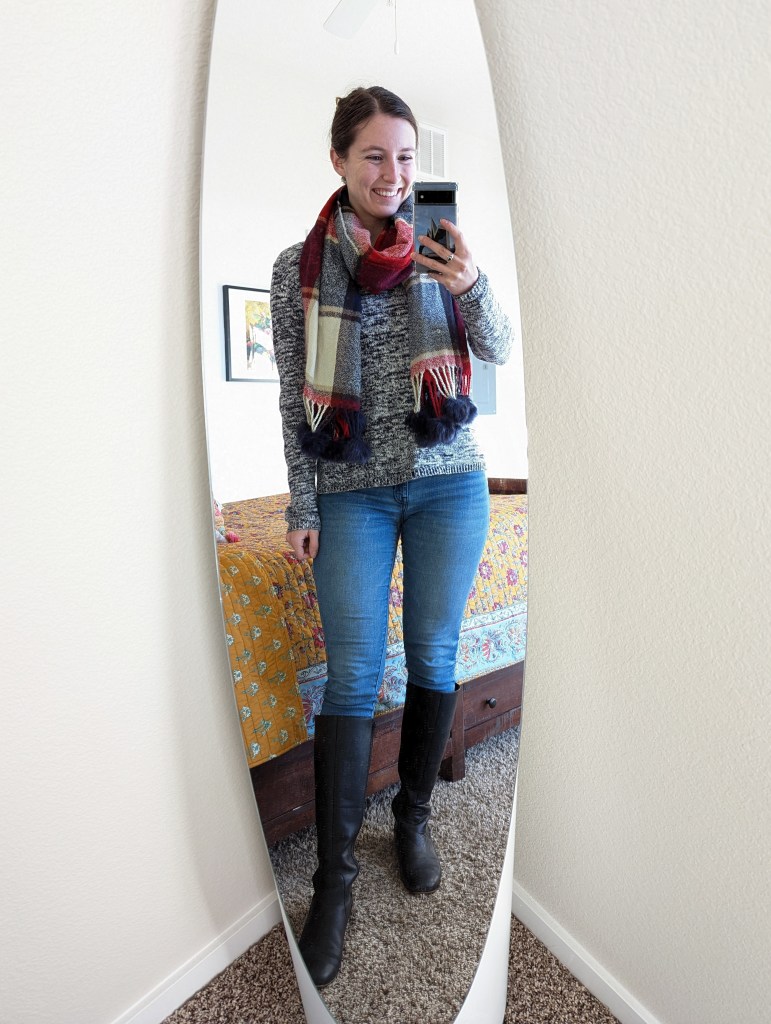 skinny-jeans-sweater-weather-blanket-scarf-black-knee-boots