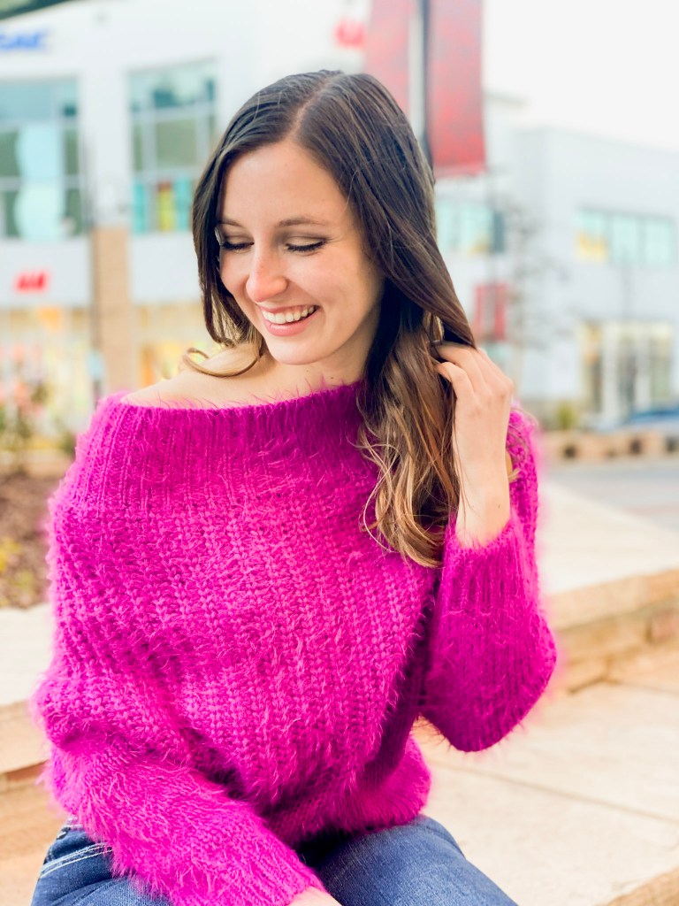 off-the-shoulder-sweater-hot-pink-winter-outfit