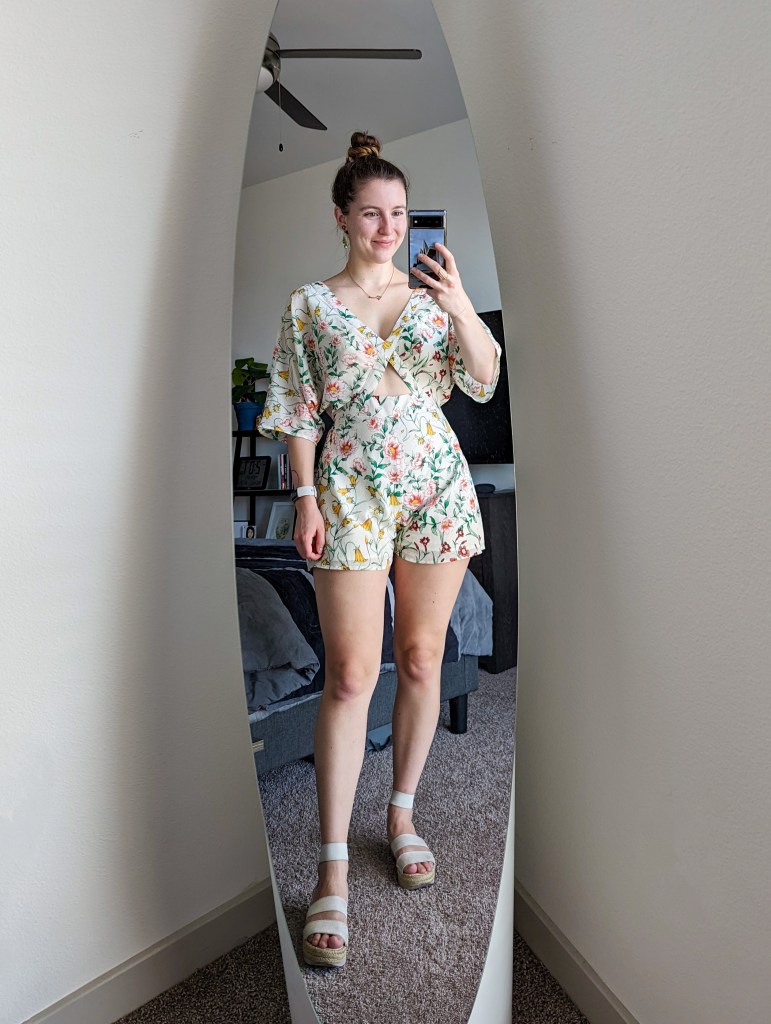 floral-romper-thrifted-wine-tasting-white-sandals