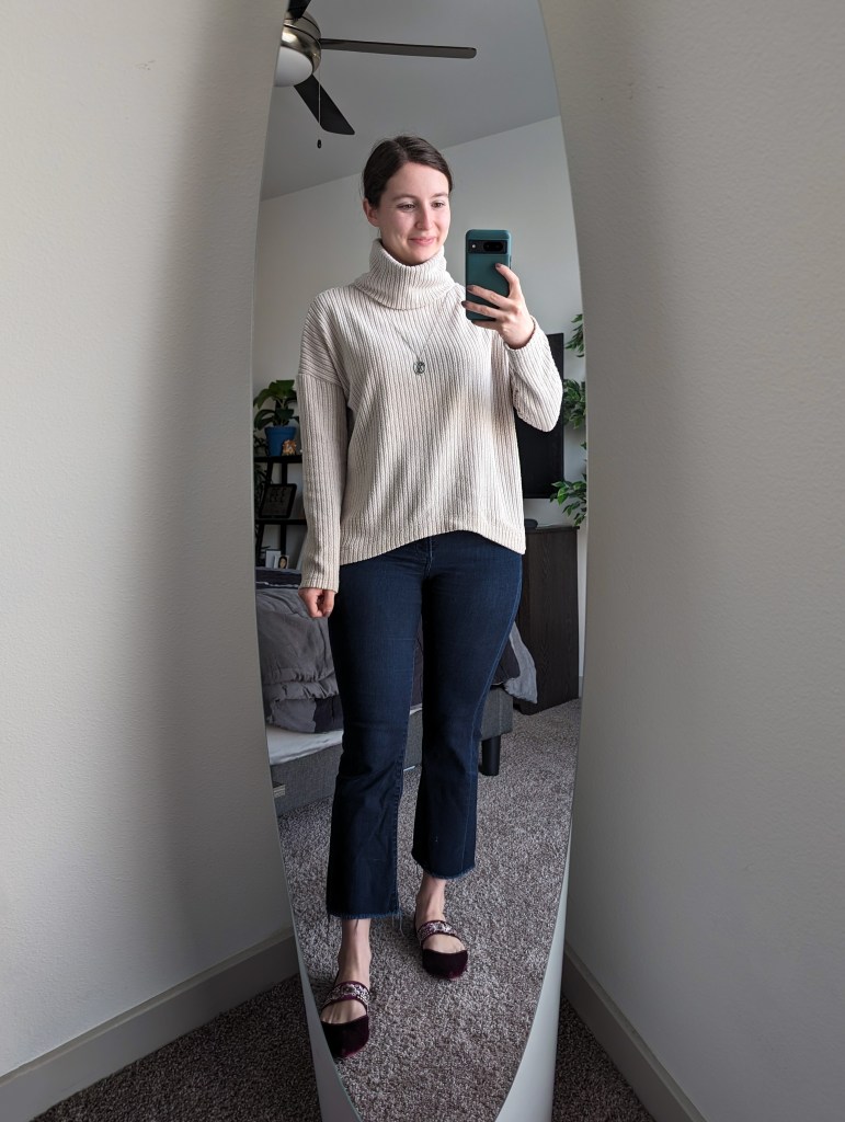 beige-sweater-clara-sunwoo-cropped-flared-jeans-velvet-embroidered-flats