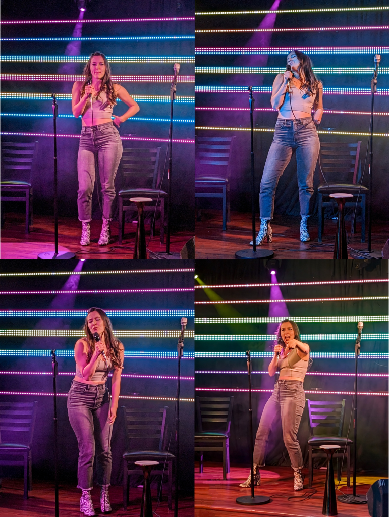 karaoke-park-center-lounge-westminster-colorado-grey-crop-top-mom-jeans-express-snakeskin-booties