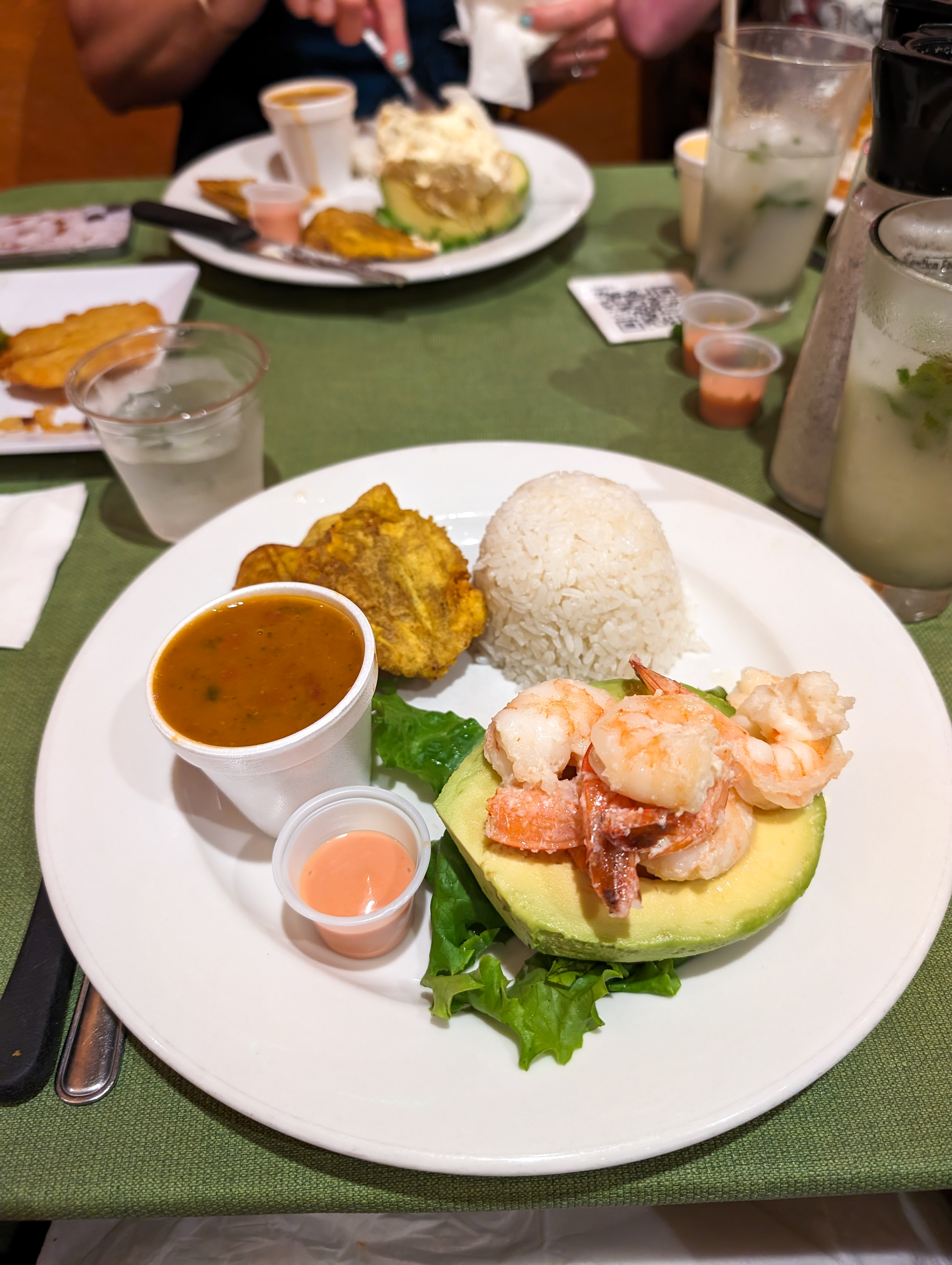 stuffed-avocado-shrimp-habichuelas-rice-tostones-puerto-rican-food