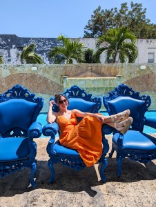 photo-ops-puerto-rico-ponce-orange-dress-white-espadrilles-dsw