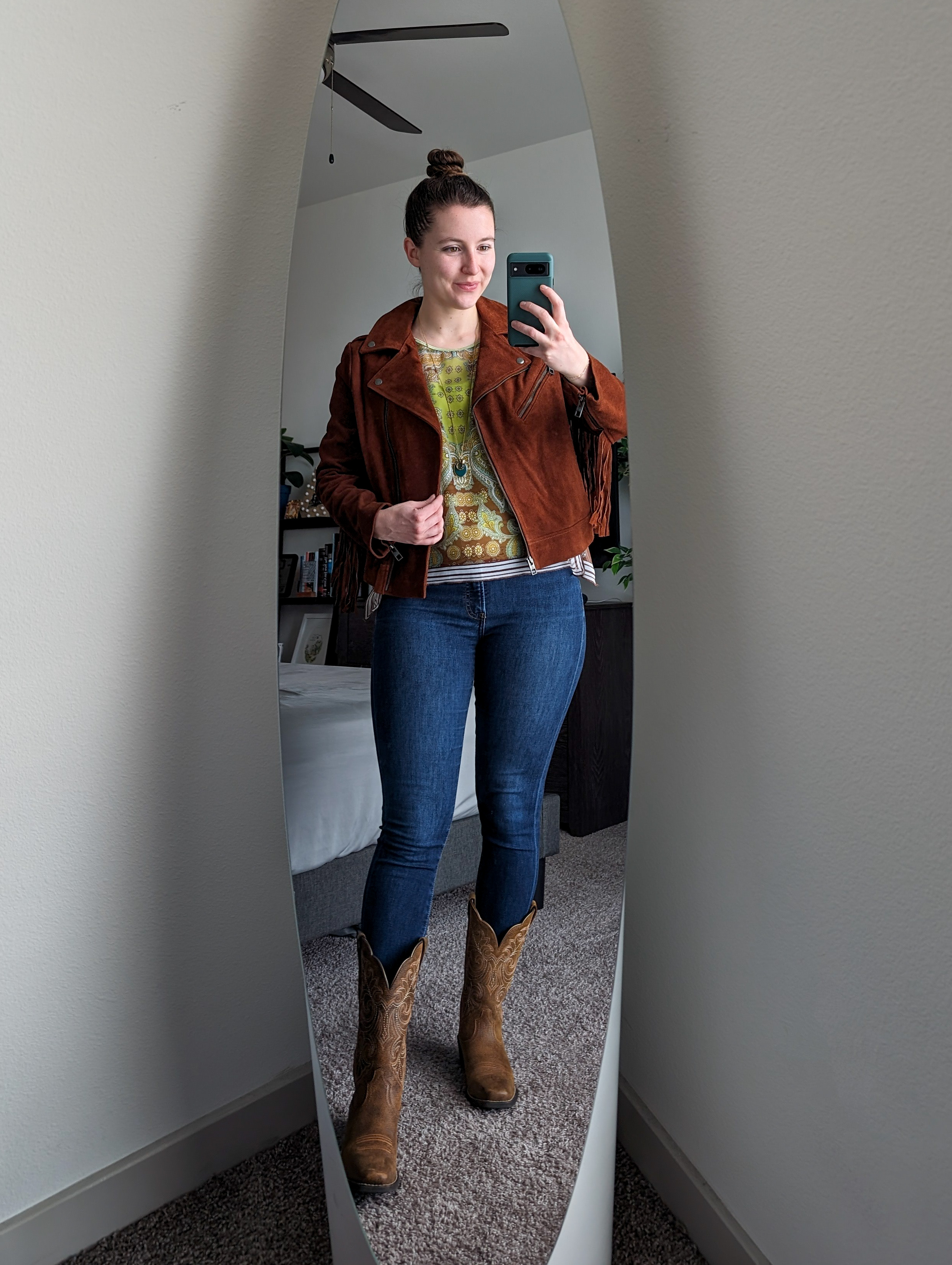 st-patricks-day-leather-fringe-jacket-portland-leather-skinny-jeans-cowgirl-boots-ariat